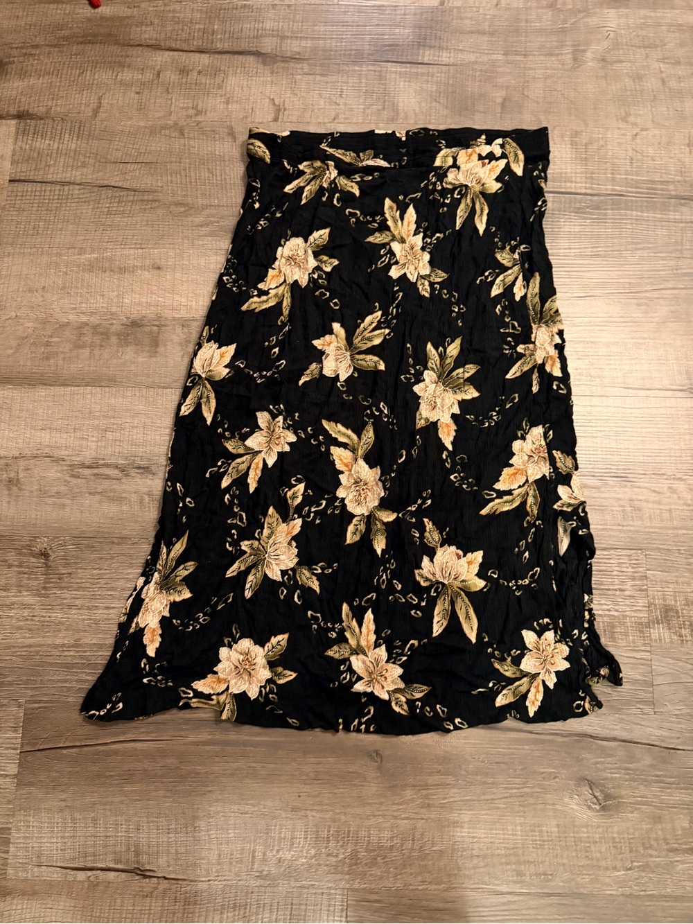 Jaclyn Smith Black Floral Midi Skirt Side Slit Size S